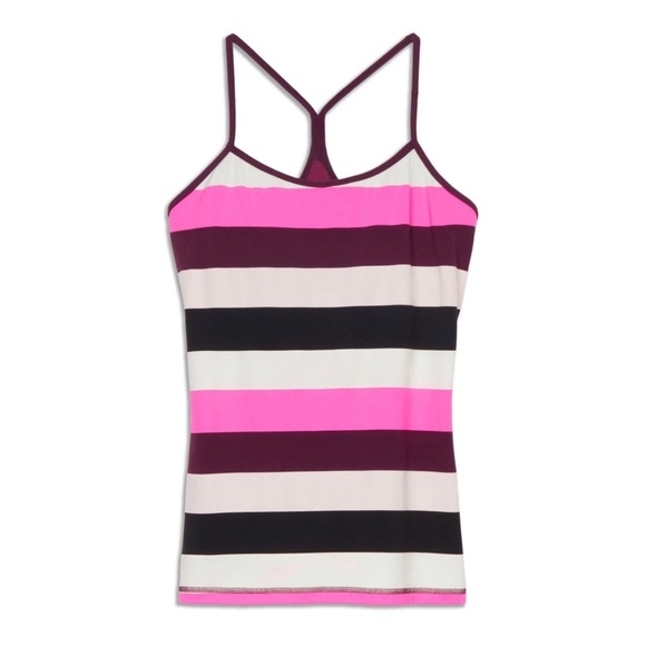 Size 4 Vintage Lululemon Power Y Tank - Pow Stripe/Raspberry Glow - Picture 1 of 6